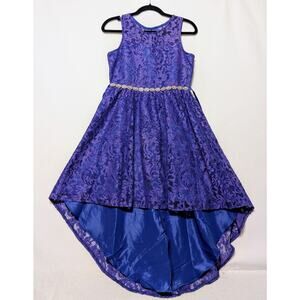 Girls Embroidered Asymmetrical Hi Lo Overlay Skirt Ballgown Sz 16